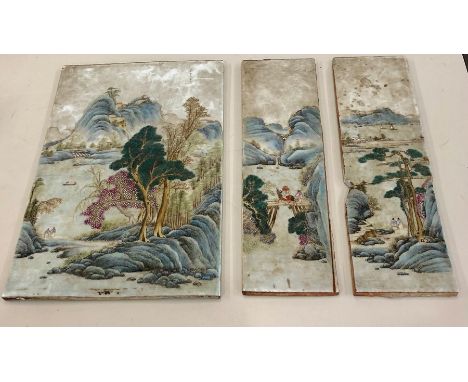 3 Antique period 18th/19th century Chinese tiles a/f can be seen in image The size of the tiles when tiles are together measu