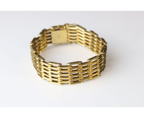 18ct yellow gold gate link style bracelet, tongue and box clasp, length approx 19cm 