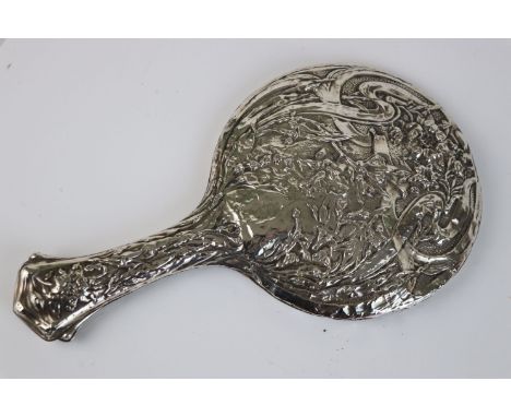 George V silver backed hand mirror, floral and foliate decoration, makers J&amp; R Griffin, Chester 1918 