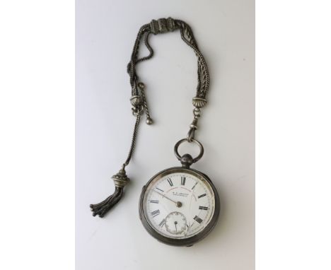 Victorian silver open face key wind pocket watch, J G Graves Sheffield, white enamel dial and subsidiary dial, black Roman nu