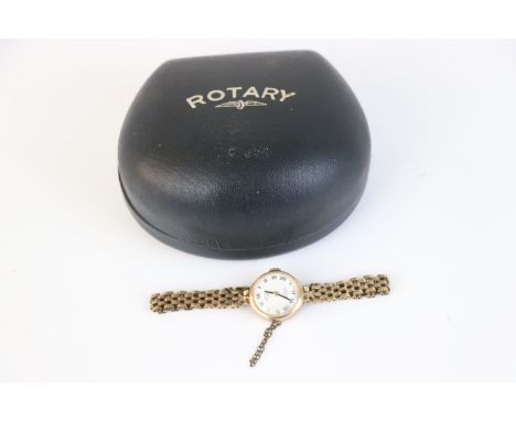 A cased ladies Rotary 17 jewel incabloc movement wristwatch in 9ct gold case with fully hallmarked 9ct gold strap. 