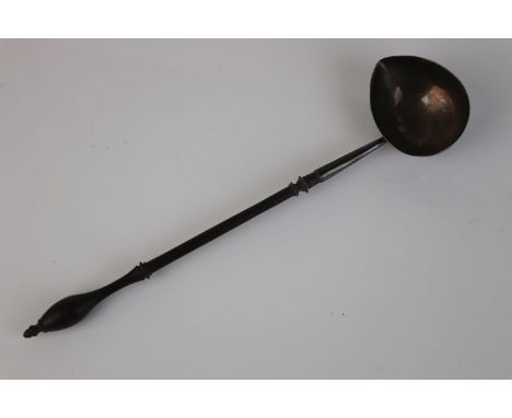 George II silver wooden stemmed toddy ladle, makers initials possible WI, hallmarked London 1757, turned wooden stem with bal