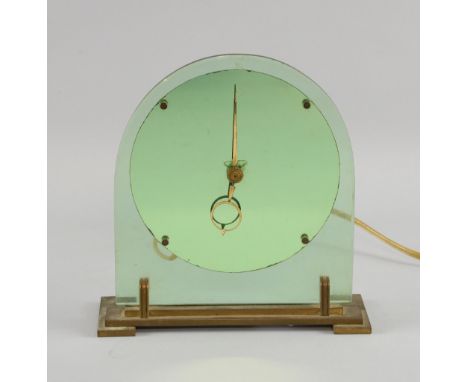 Brass and mirrored glass Art Deco electric clock by Smiths clock, and an acrylic and glass ceiling light