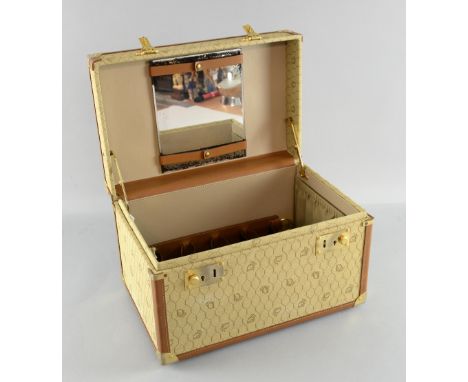  Vintage Christian Dior Train Case, with Dior monogrammed fabric leather trim and brass fittings, with key, labelled Paris, m