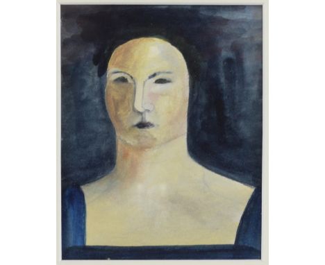  Head and shoulders portrait of a woman, unsigned, watercolour, 12cm x 10cm,