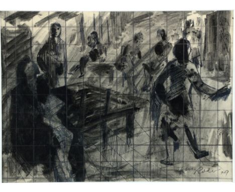 John Rosser, 'Art School Common Room', signed and dated 49', gouache. 27cm x 35cm. Provenance: collection consigned directly 