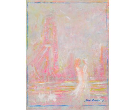 John Rosser, 'London Eye with figures nearby', signed and dated 2013, gouache, 26cm x 20cm. Please Note - Lot Number in print