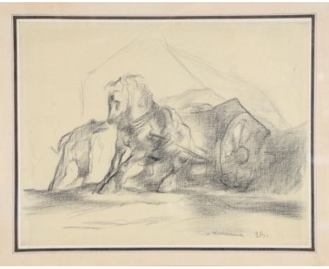 Edmund BLAMPIED (1886-1966) charcoal sketch, backing a horse and cart, signed, 21cm x 27cm, 