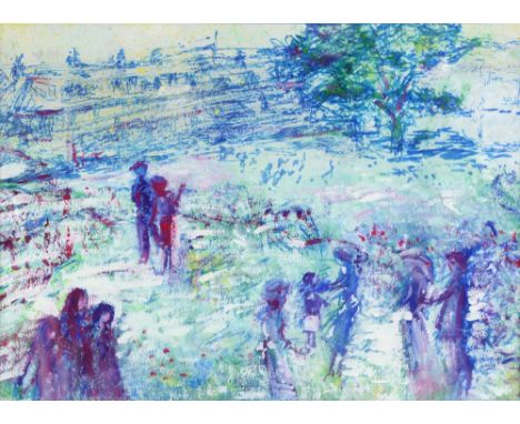 John Rosser, 'Distant View towards House and Shops Sandbanks ' unsigned gouache, 28cm by 37cm.Provenance: collection consigne