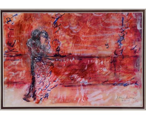 John Rosser, 'Dancing On The Bridge', signed and dated 2015, gouache. 17cm x 25cm. Provenance: collection consigned directly 