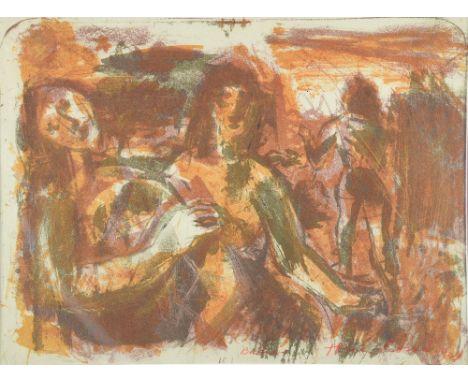 John Rosser, 'The Bathers', signed and dated 1949, gouache, 30cm x 42cm. Please Note - Lot Number in printed catalogue is inc