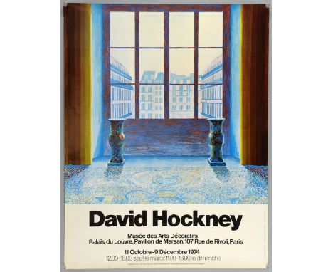 Exhibition poster, David Hockney 11th October 9th December 1974 at the Musee  des Arts Decoratifs, 63cm x 49cm,  