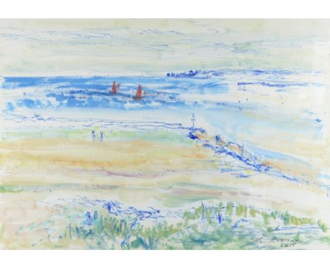 John Rosser, 'Beach , Sandbanks', signed and dated 2015, gouache, 50cm x 73cm. Please Note - Lot Number in printed catalogue 