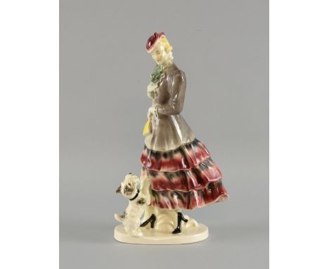 J G Morris, Girl with a terrier, water colour 27cm x 25cm, together with a ceramic figure of a girl with a terrier, 29cm high