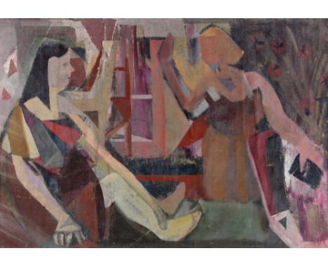 John Rosser, 'Two figures ' unsigned gouache circa 1949/50, 50cm x 70cm. Please Note - Lot Number in printed catalogue is inc