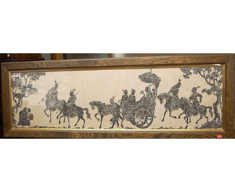 A reproduction monochrome print depicting The Emperor of the Tang Dynasty making a round of inspection on his territory, circ
