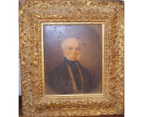 19th century English school half length portrait of a  gentleman - tinted print, 22x18cm, in gilt composition frame 