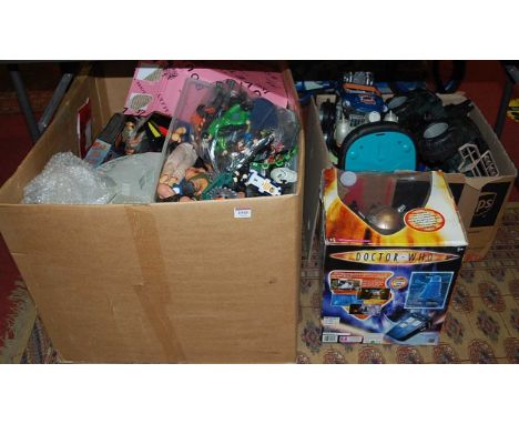 Three boxes of modern issue Action Man, Star Wars, Batman, Doctor Who, vehicles, figures etc 