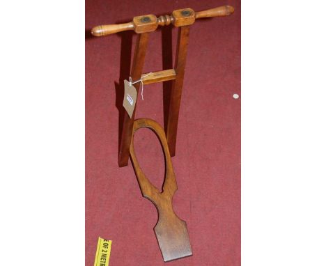 A stained beech folding boot jack, stamped R. Wright