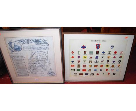 A Victorian printed silk song sheet for The Absent Minded Beggar, 45x43cm; together with single sheet print of formation sign