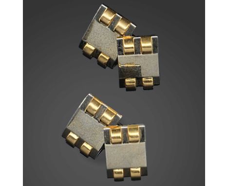 Van Cleef &amp; Arpels, a pair of cufflinks, of stylised geometric design set in yellow and white gold, signed Van Cleef &amp