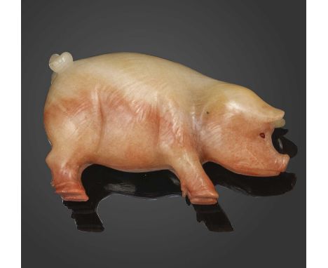 Fabergé, an aventurine quartz model of a pig, circa 1900, carved standing four square, its eyes set with ruby cabochons, appa
