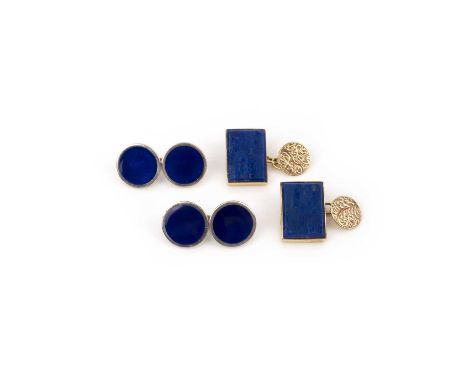 Two pairs of cufflinks, comprising: one pair in silver and blue enamel, ends 1.3cm diameter each, signed Gucci, stamped 925, 