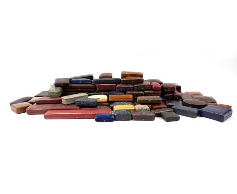 A large collection of antique and modern jewellery boxes, comprising seventy five boxes including boxes by Asprey, Mappin &am