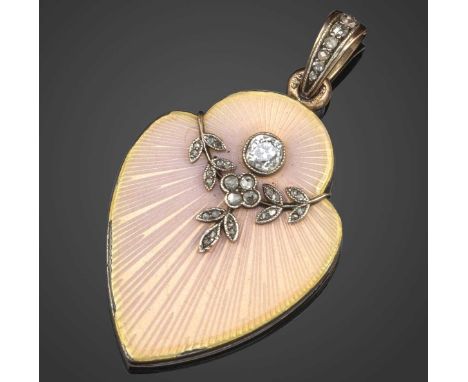August Hollming, an early-20th century Russian gem-set gold locket pendant, the hinged cover set with a cushion shaped diamon