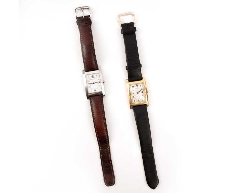 Baume &amp; Mercier, a stainless steel 'Hampton Quartz' wristwatch, ref. 65434, the rectangular white dial square indicators 