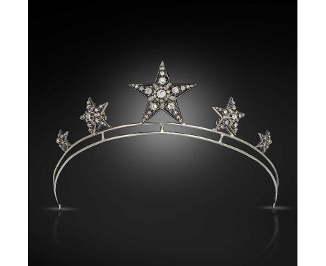 A diamond-set star tiara, late 19th century and later, designed as a band of graduted 19th century stars set with old circula