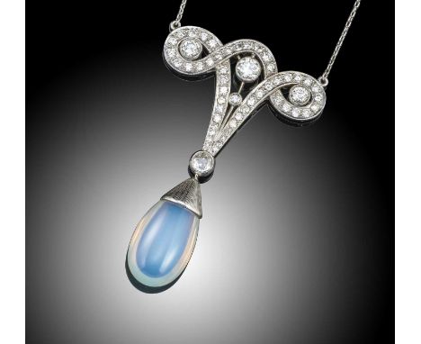 An Edwardian diamond-set scroll pendant, early 20th century and later, millegrain-set with graduated circular-cut diamonds in