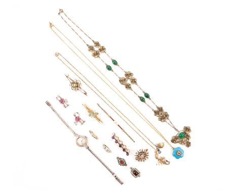 A collection of jewellery and a wristwatch, comprising: a lady's diamond and 9ct white gold wristwatch by Vertex, the circula
