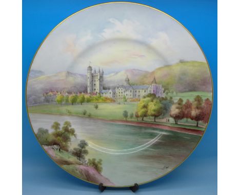 A Minton hand painted plate, signed R. Scott, H5191, Balmoral Castle, 27cm