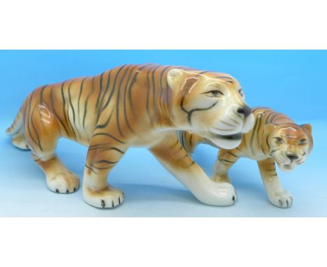 Two Royal Dux model tigers