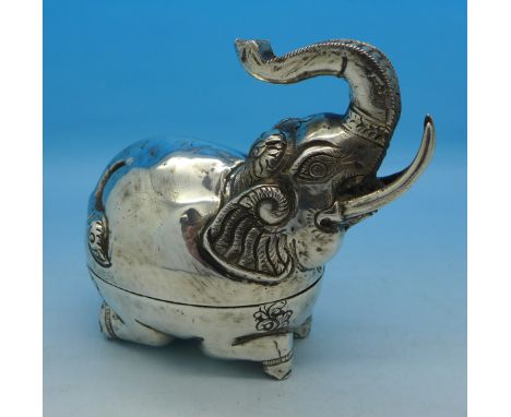 An Eastern white metal elephant trinket box, height 9cm