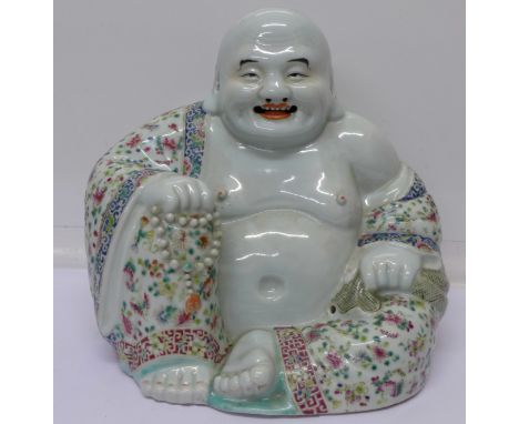 A ceramic Buddha figure with mark on base, 25cm