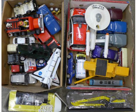 A collection of model vehicles, etc., including Dinky U.S.S. Enterprise, Corgi Rolls Royce, Space Shuttle, etc.