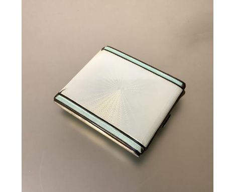 An engine-turned enamel and silver cigarette case in the Art Deco taste, Adie Brothers, Birmingham 1936, the cover in white a