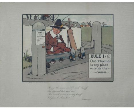 AFTER CHAS CROMBIE, THE RULES OF GOLF, A SET OF SEVEN, LITHOGRAPHS, PUBLISHED BY PERRIER, C1900'S, 24 X 21CM