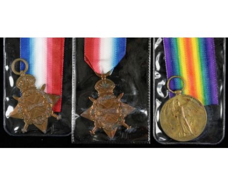 WORLD WAR ONE 1914-15 STAR, T3-027136 DVR W H SLATER ASC AND 18702 PTE G FOWKES NOTTS & DERBY R, VICTORY MEDAL 71050 PTE H H 