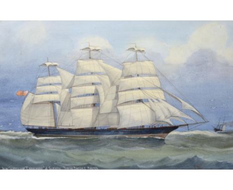 J HALL (19TH CENTURY)  PORTRAIT OF A BRITISH MERCHANT CLIPPER,  signed , inscribed (in white) IRON CLIPPERSHIP "CAIRNSMORE" O