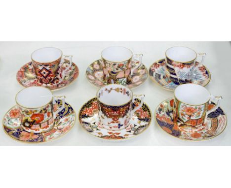 A SET OF SIX ROYAL CROWN DERBY CURATOR'S COLLECTION JAPAN PATTERN COFFEE CANS AND SAUCERS, SAUCER 13CM D, PRINTED MARK, 1990 