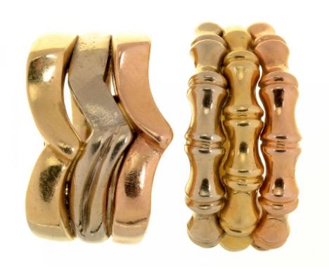 TWO GOLD RINGS, ONE MARKED 750, ENGRAVED SHV, 6.9G, OTHER UNMARKED, 6.4G, SIZES S, U  ++GOOD CONDITION