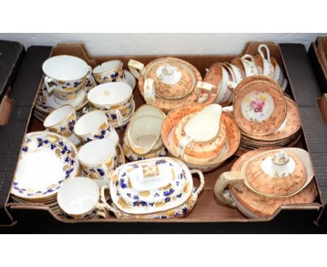 A DERBY BLUE AND GILT VINE BORDERED TEA AND COFFEE SERVICE, RED PAINTED MARK, EARLY 19TH C AND SEVERAL LATER MATCHING REPLACE