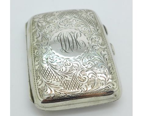 An engraved silver cigarette case, Birmingham 1906, 67g