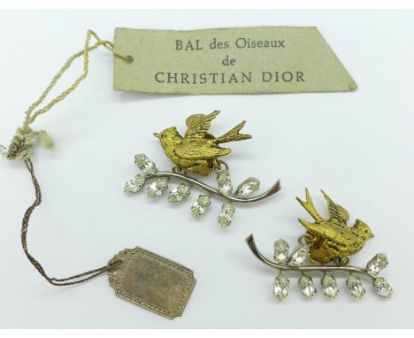A pair of vintage Christian Dior paste set bird clip-on earrings