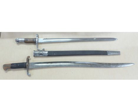 Two bayonets, one stamped WD with broad arrow, blade 58cm, the other with Arabic stamp and scabbard