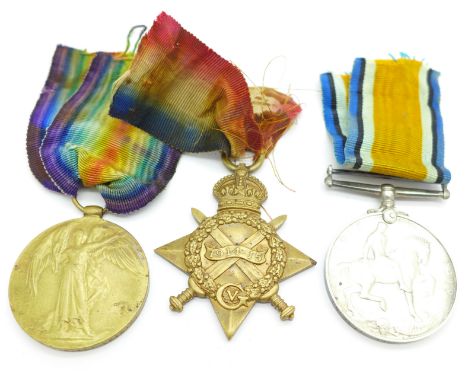 A trio of WWI medals to 2513 Pt. R. Hall, Leic. Rgt.
