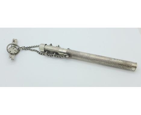 A silver thermometer case and a Victorian silver brooch
